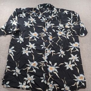 Bobby Chan Hawaiian Floral 100% Silk‎ Camp Shirt Men's Size L Black